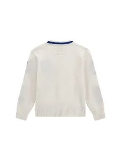 Cardigan neonato con patch e numeri varsity bianco