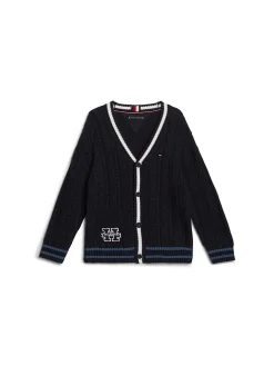 Cardigan teen a coste con profili a contrasto blu