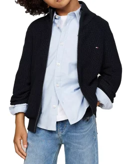 Cardigan teen a coste con zip integrale blu