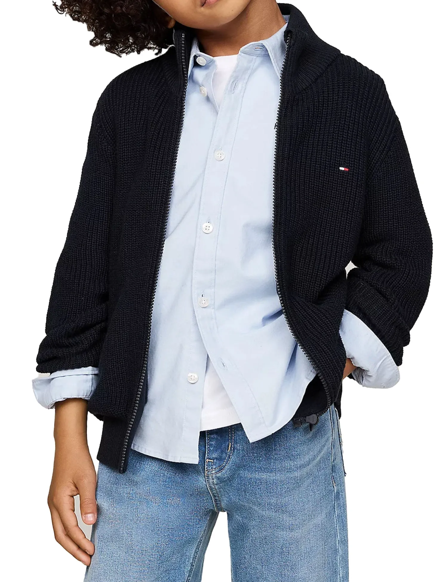 Cardigan teen a coste con zip integrale blu