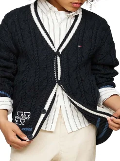 Cardigan teen a coste con profili a contrasto blu
