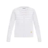 Cardigan traforato a righe orizzontali bianco