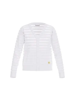 Cardigan traforato a righe orizzontali bianco