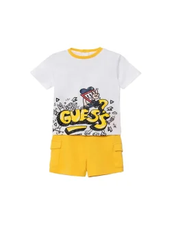 Compelto 2 pz neonato t-shirt logo victory fumetto e bermuda bianco/gi