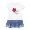 Completo 2 pezzi bambina gonna e t-shirt bianco/blu