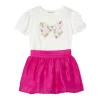 Completo 2 pezzi bambina t-shirt e gonna fucsia