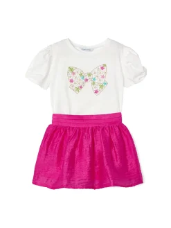 Completo 2 pezzi bambina t-shirt e gonna fucsia