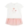 Completo 2 pezzi neonata gonna e t-shirt bianco/rosa