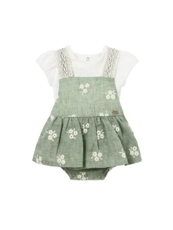Completo 2 pezzi neonata salopette e t-shirt verde