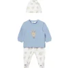 Completo 3 pezzi neonato felpa ghettina e cappello celeste