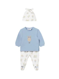 Completo 3 pezzi neonato felpa ghettina e cappello celeste