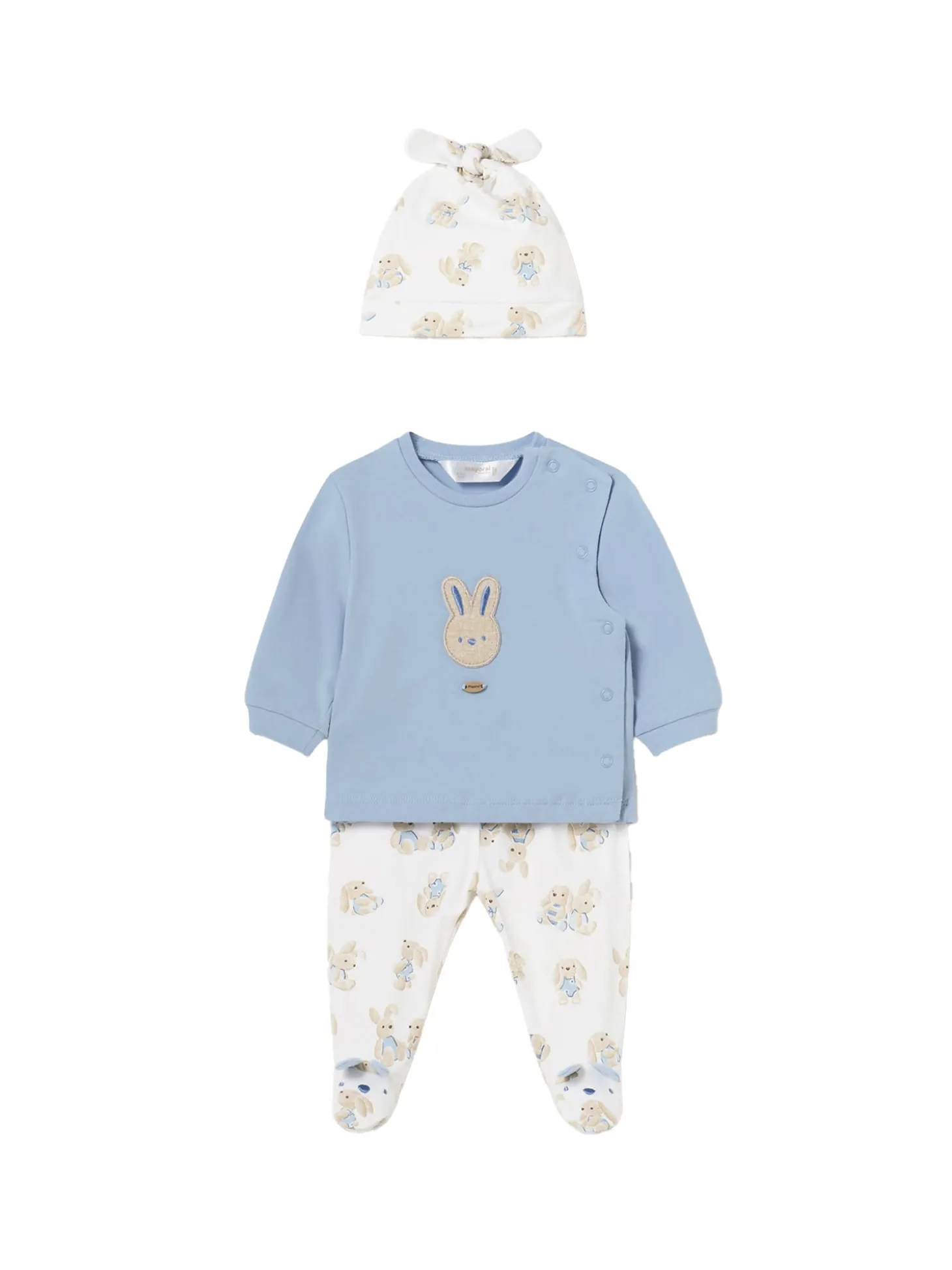 Completo 3 pezzi neonato felpa ghettina e cappello celeste