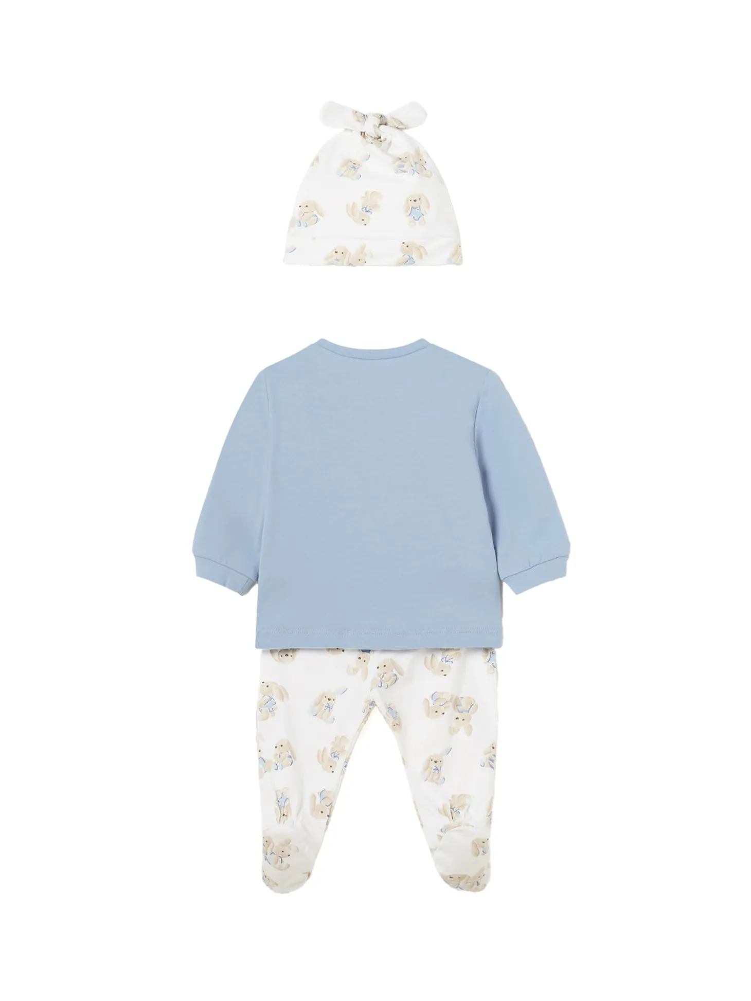 Completo 3 pezzi neonato felpa ghettina e cappello celeste