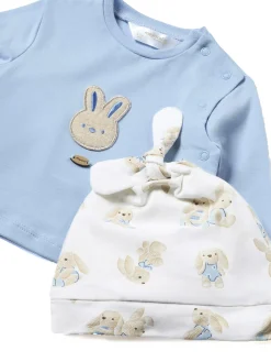 Completo 3 pezzi neonato felpa ghettina e cappello celeste
