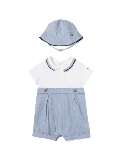 Completo 2 pezzi neonato pagliaccetto e cappello azzurro