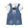 Completo 2 pezzi neonato salopette e t-shirt bianca