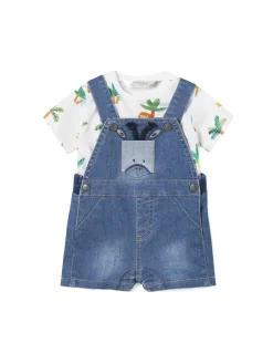 Completo 2 pezzi neonato salopette e t-shirt bianca