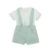 Completo 2 pezzi salopette e maglia neonato salvia