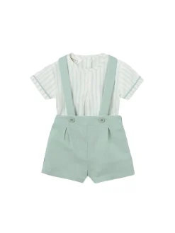 Completo 2 pezzi salopette e maglia neonato salvia