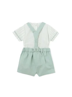 Completo 2 pezzi salopette e maglia neonato salvia
