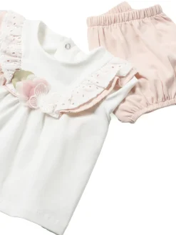 Completo 2 pezzi t-shirt e shorts neonata rosa
