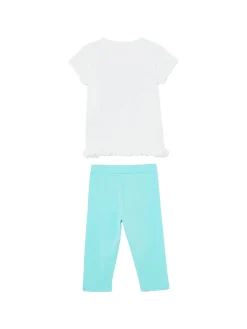 Completo 2 pezzi t-shirt e leggins bianco/celeste