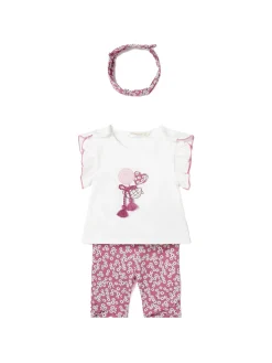 Completo 3 pezzi t-shirt pantalone e fascia neonata bianco