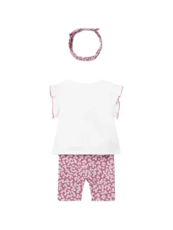 Completo 3 pezzi t-shirt pantalone e fascia neonata bianco