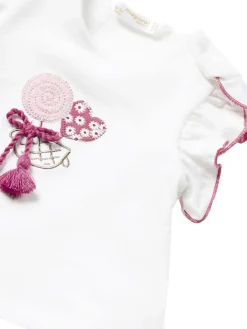 Completo 3 pezzi t-shirt pantalone e fascia neonata bianco