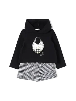 Completo 2 pz felpa cappuccio e short nero