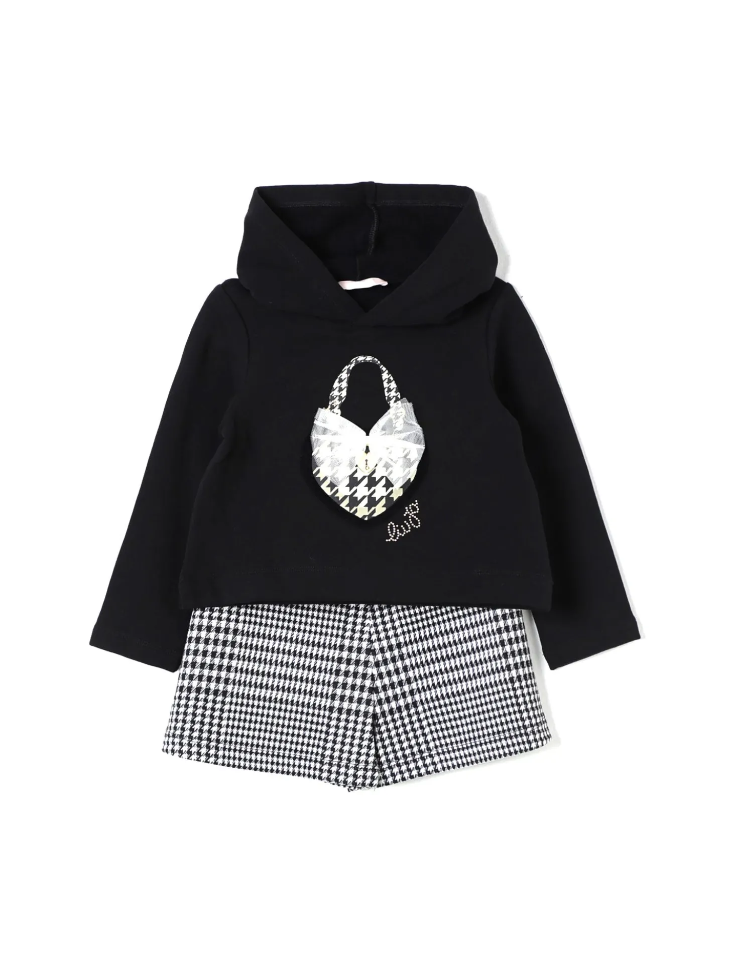 Completo 2 pz felpa cappuccio e short nero