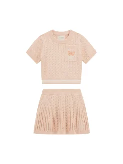 Completo 2 pz maglia e gonna a trecce rosa