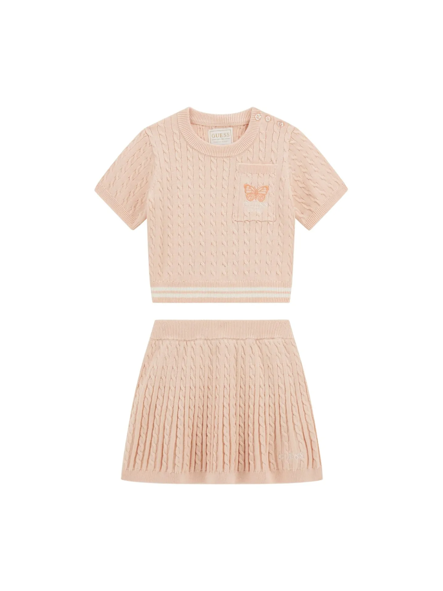 Completo 2 pz maglia e gonna a trecce rosa
