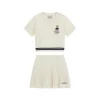 Completo 2 pz maglia e gonna a trecce crema