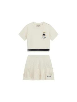 Completo 2 pz maglia e gonna a trecce crema