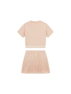 Completo 2 pz maglia e gonna a trecce rosa