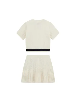 Completo 2 pz maglia e gonna a trecce crema