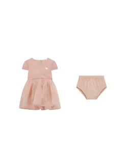 Completo 2 pz neonata abito con cintura e gonna svasata e panties rosa