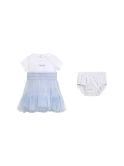 Completo 2 pz neonata abito con gonna in tulle e panties bianco e cele