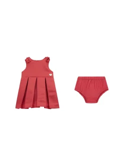 Completo 2 pz neonata abito cerimonia fiocchi e gonna a pieghe e panti