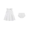 Completo 2 pz neonata abito cerimonia fiocchi e gonna a pieghe e panti