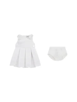 Completo 2 pz neonata abito cerimonia fiocchi e gonna a pieghe e panti