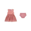 Completo 2 pz neonata abito con gonna in tulle a pois e panties rosa