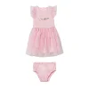Completo 2 pz neonata abito cerimonia in tulle con panties rosa