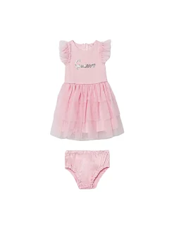 Completo 2 pz neonata abito cerimonia in tulle con panties rosa