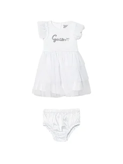 Completo 2 pz neonata abito cerimonia in tulle con panties bianco