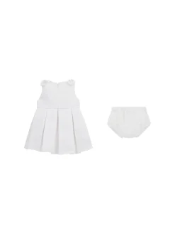 Completo 2 pz neonata abito cerimonia fiocchi e gonna a pieghe e panti