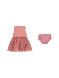 Completo 2 pz neonata abito con gonna in tulle a pois e panties rosa