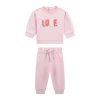Completo 2 pz neonata felpa e pantalone con ricamo Love in rilievo ros