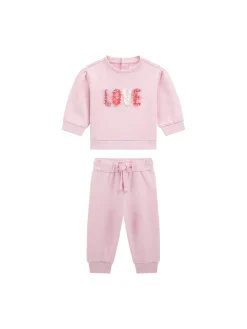 Completo 2 pz neonata felpa e pantalone con ricamo Love in rilievo ros